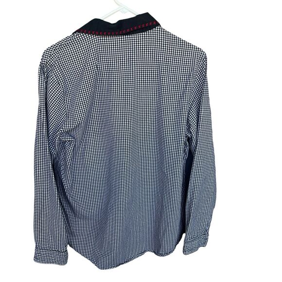 Lemon Grass Button Up Shirt Womens Large Black White Gingham Holiday Christmas - Picture 2 of 9